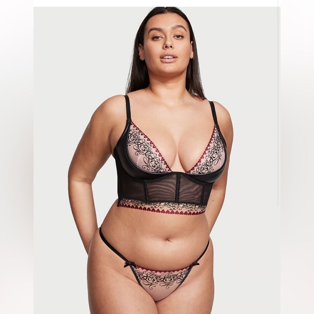 Victoria’s Secret Embroidered Love Letters 3 piece Lingerie set NWT